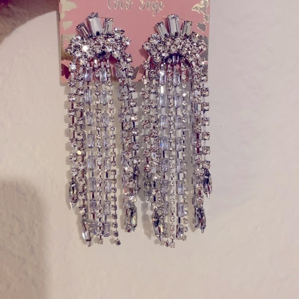 Chandelier Long Rhinestone Earrings NWT